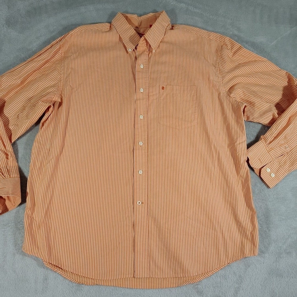 IZOD Button Down Shirt Men XL Orange Stripe Long Sleeve Preppy College Work